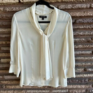 Paper White Ivory Silk Blouse with Removable Tie Bow Size 6